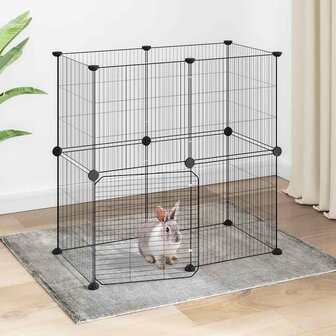 Vrijloophok met deur 12 panelen 35x35 cm staal zwart 1