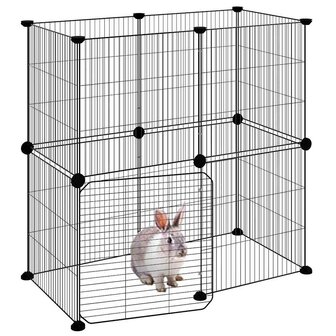Vrijloophok met deur 12 panelen 35x35 cm staal zwart 3