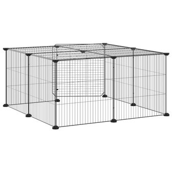 Vrijloophok met deur 12 panelen 35x35 cm staal zwart 6