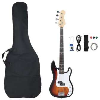 Basgitaar voor beginners elektrisch met tas 4/4 46&amp;quot; bruin wit 2