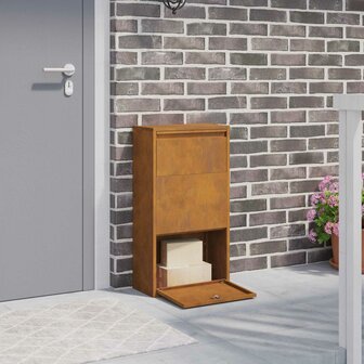 Pakketbrievenbus met slot Roestig 44 x 22 x 82 cm Cortenstaal 1
