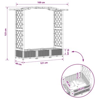 Verhoogde tuinbak met Trellis en Dak Bruin 169 x 40 x 123 cm PP 8
