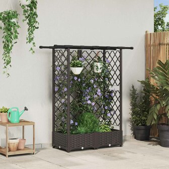 Verhoogde tuinbak met Trellis en Dak Bruin 124 x 40 x 121 cm PP 1