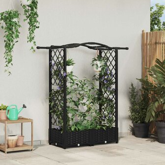 Verhoogde tuinbak met Trellis en Dak Zwart 124 x 40 x 123 cm PP 1