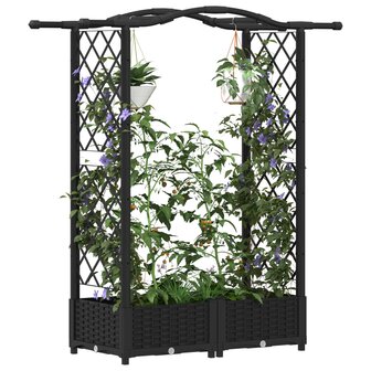 Verhoogde tuinbak met Trellis en Dak Zwart 124 x 40 x 123 cm PP 3