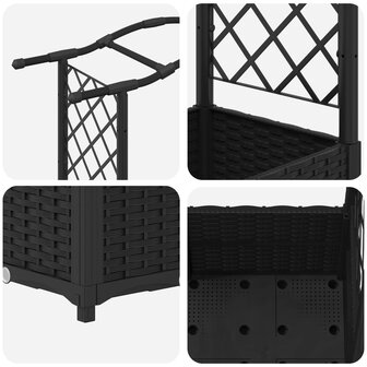Verhoogde tuinbak met Trellis en Dak Zwart 125 x 40 x 138 cm PP 6