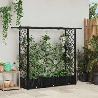 Verhoogde tuinbak met Trellis en Dak Zwart 164 x 40 x 121 cm PP 1