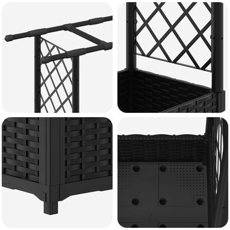 Verhoogde tuinbak met Trellis en Dak Zwart 164 x 40 x 121 cm PP 6