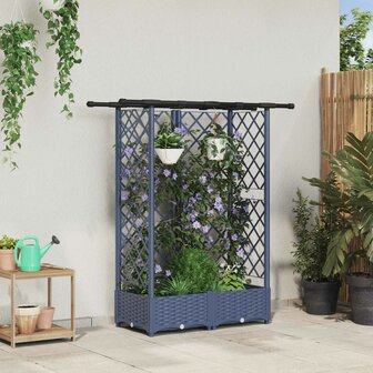 Verhoogde tuinbak met Trellis en Dak Grijs 124 x 40 x 121 cm PP 1
