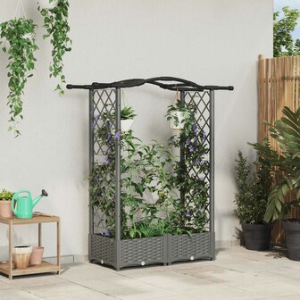 Verhoogde tuinbak met Trellis en Dak Lichtgrijs 124 x 40 x 123 cm PP 1