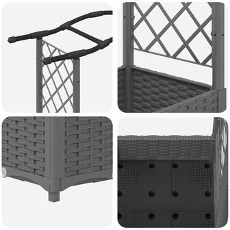 Verhoogde tuinbak met Trellis en Dak Lichtgrijs 124 x 40 x 123 cm PP 6