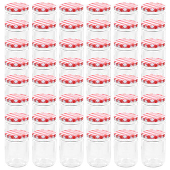 Jampotten met wit met rode deksels 48 st 230 ml glas 2