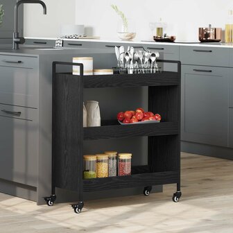 Keukentrolley Zwart Eiken 70 x 30 x 82 cm Bewerkt hout 1
