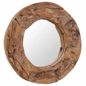 Decoratieve spiegel rond 60 cm teakhout 4