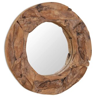 Decoratieve spiegel rond 60 cm teakhout 5