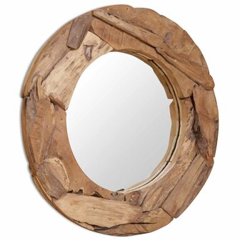 Decoratieve spiegel rond 80 cm teakhout 1
