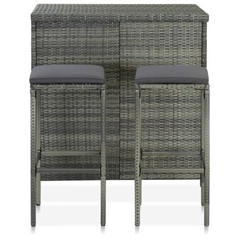 3-delige Barset poly rattan grijs 2