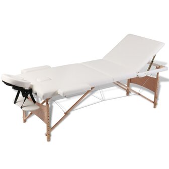 Inklapbare massagetafel 3 zones met houten frame (creme) 1