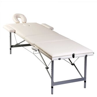 Inklapbare massagetafel 3 zones met aluminium frame (creme) 4