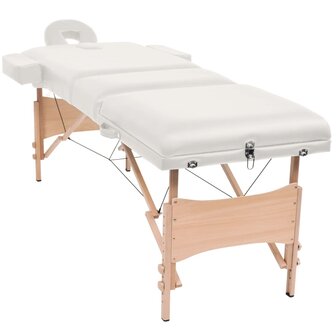 Massagetafel- en krukset inklapbaar 3 zones 10 cm dik wit 2