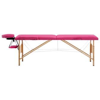 Massagetafel inklapbaar 2 zones hout roze 2
