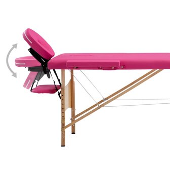 Massagetafel inklapbaar 2 zones hout roze 6