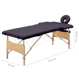 Massagetafel inklapbaar 2 zones hout paars 9