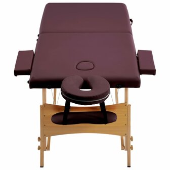 Massagetafel inklapbaar 2 zones hout wijnpaars 4