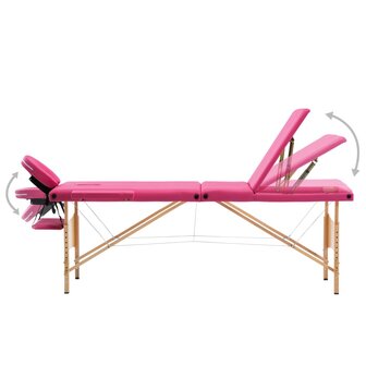 Massagetafel inklapbaar 3 zones hout roze 3