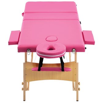 Massagetafel inklapbaar 3 zones hout roze 4