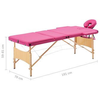 Massagetafel inklapbaar 3 zones hout roze 9