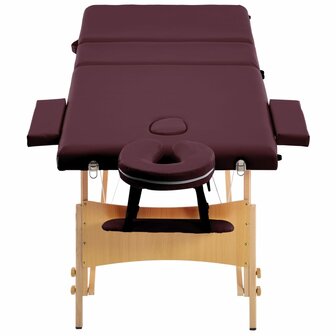 Massagetafel inklapbaar 3 zones hout wijnpaars 4