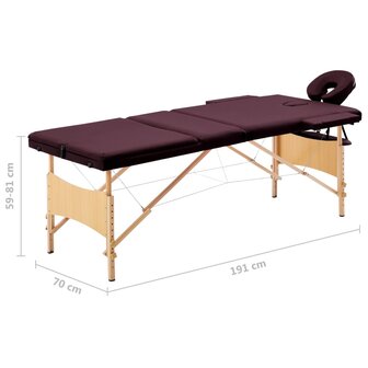 Massagetafel inklapbaar 3 zones hout wijnpaars 9