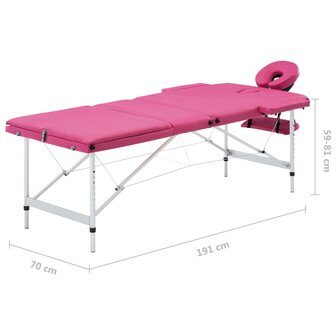 Massagetafel inklapbaar 3 zones aluminum roze 9
