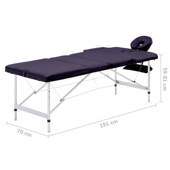 Massagetafel inklapbaar 3 zones aluminum paars 9
