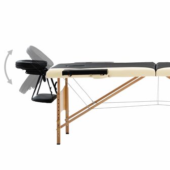 Massagetafel inklapbaar 2 zones hout zwart en beige 3