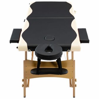 Massagetafel inklapbaar 2 zones hout zwart en beige 4