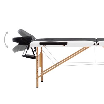 Massagetafel inklapbaar 3 zones hout zwart en wit 5
