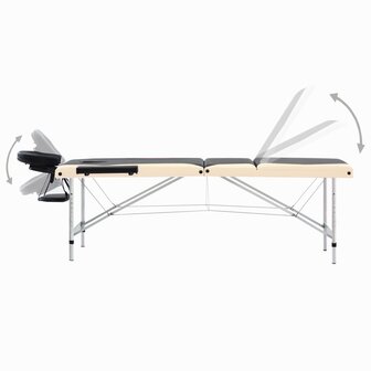 Massagetafel inklapbaar 3 zones aluminium zwart en beige 4