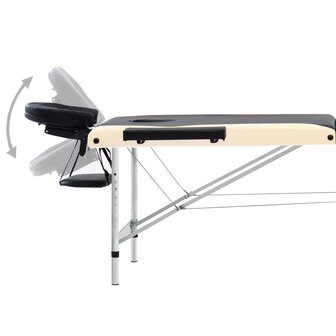 Massagetafel inklapbaar 3 zones aluminium zwart en beige 5