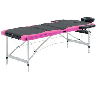 Massagetafel inklapbaar 3 zones aluminium zwart en roze 1