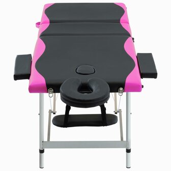 Massagetafel inklapbaar 3 zones aluminium zwart en roze 2