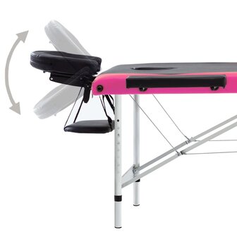 Massagetafel inklapbaar 3 zones aluminium zwart en roze 5
