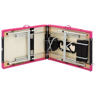 Massagetafel inklapbaar 3 zones aluminium zwart en roze 7