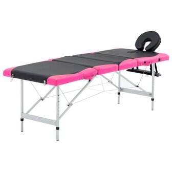 Massagetafel inklapbaar 4 zones aluminium zwart en roze 1
