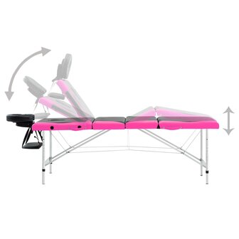 Massagetafel inklapbaar 4 zones aluminium zwart en roze 4