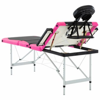 Massagetafel inklapbaar 4 zones aluminium zwart en roze 6