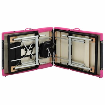 Massagetafel inklapbaar 4 zones aluminium zwart en roze 8