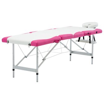 Massagetafel inklapbaar 4 zones aluminium wit en roze 1