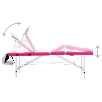 Massagetafel inklapbaar 4 zones aluminium wit en roze 4